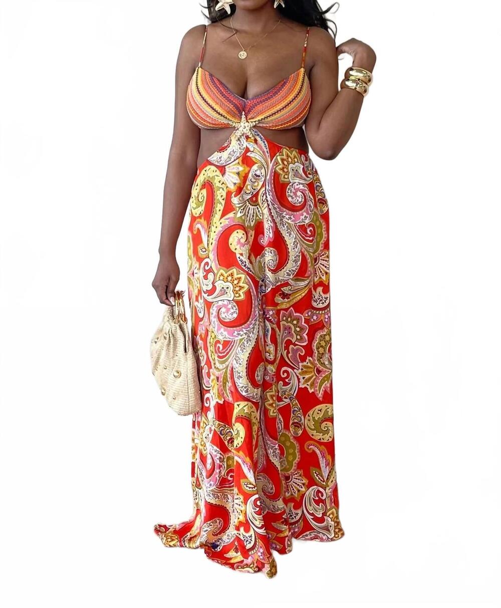 NEW A.PEACH sand and sun paisley maxi dress in red